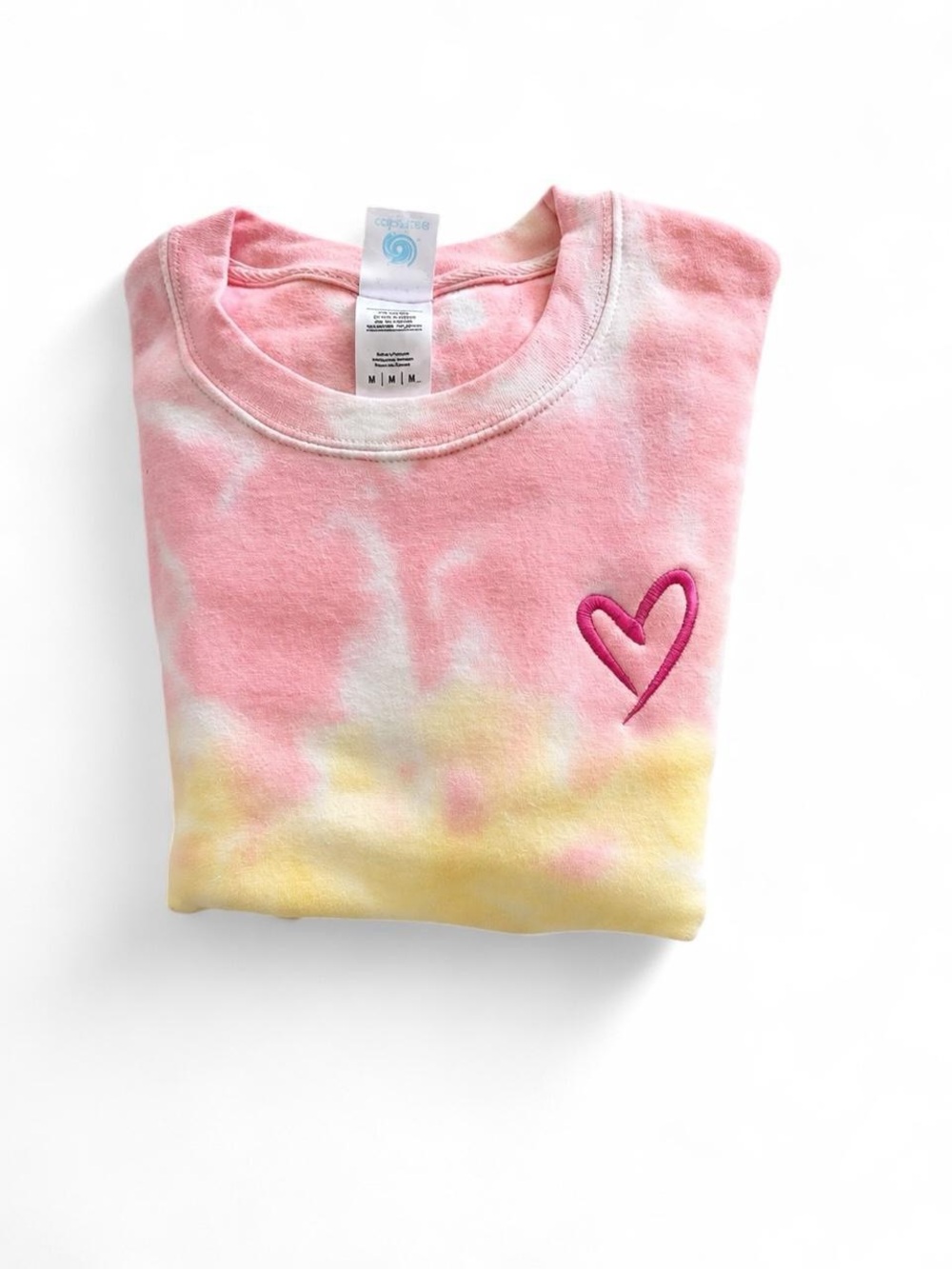 Women’s Tie-Dye Heart Sweatshirt Embroidery Pink & Yellow